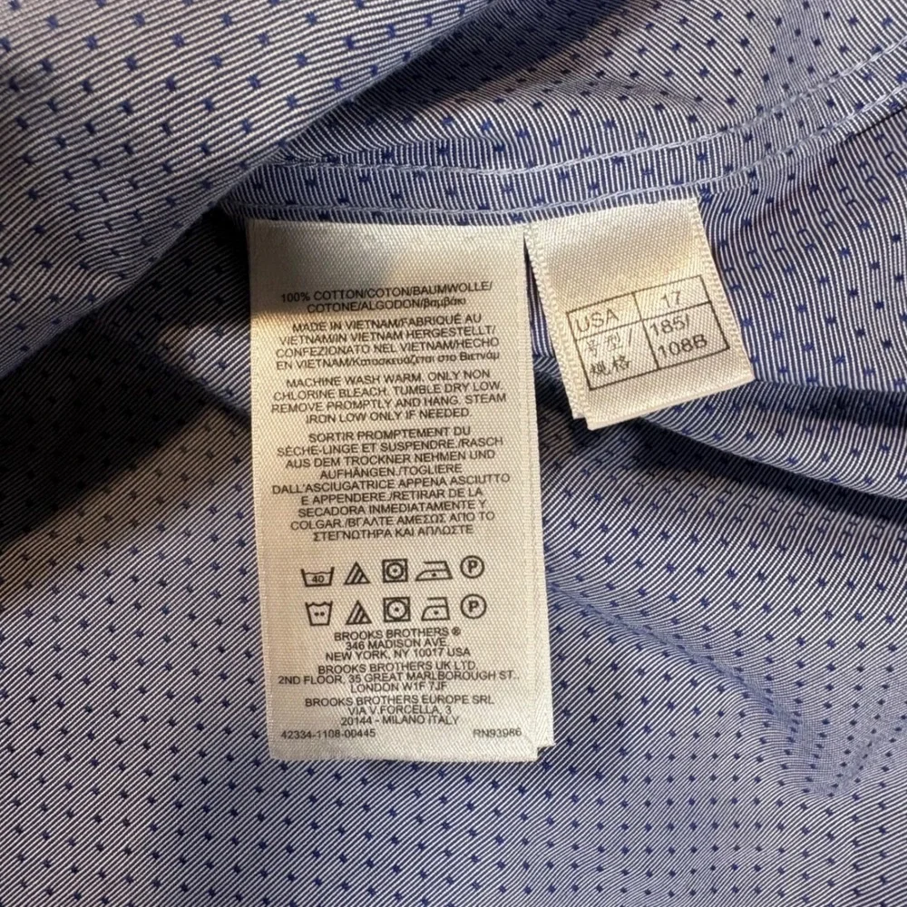 Brooks Brothers Regent Fit Button Down 17 2/3 Blue w/ White Polka Dots Button Up